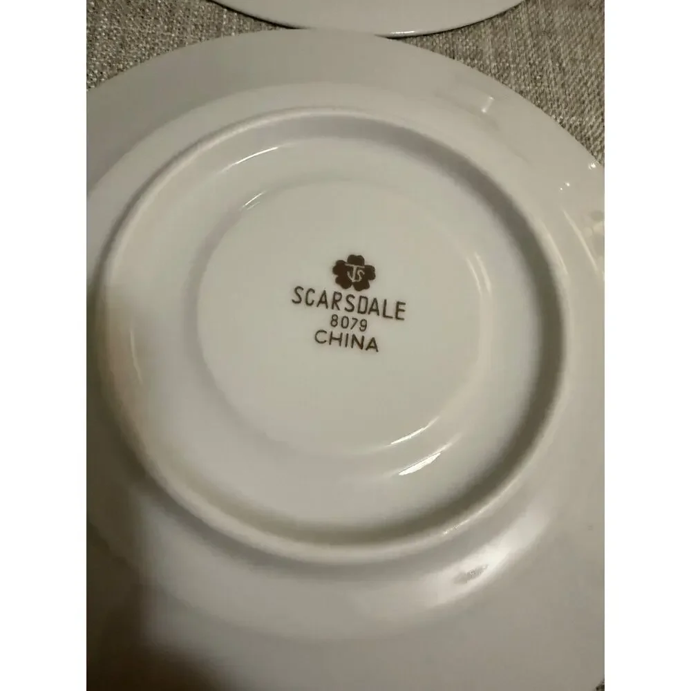 🍽️ Scarsdale 8079 China Saucers – Set of 6 – White Embossed Floral & Silver